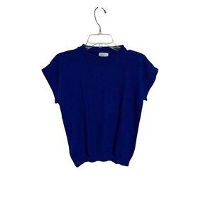 Vintage Sprinkles Women's Medium 80s Style Blue Knit Sweater Vest Cap Sleeve